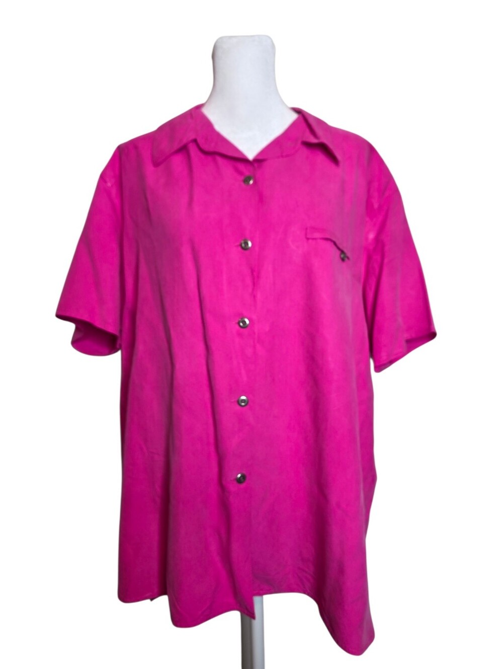 Baldanza Womens Vintage Hot Pink Silk Button Down Shirt Size Large